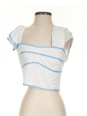 Cake for Dinner White Crop Top with Light Blue Trim